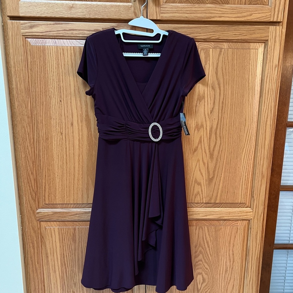 R&M Richards Plum Wrap-Style Dress with Rhinestone Buckle